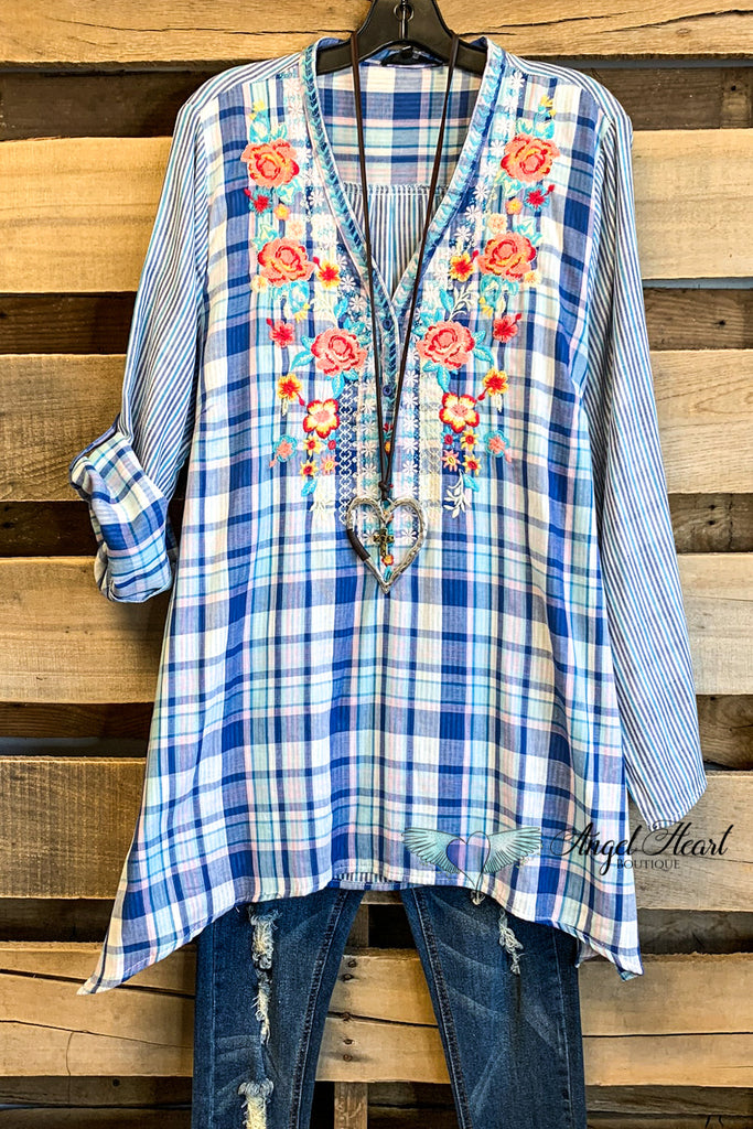 AHB EXCLUSIVE: Do Everything With Love Top - Blue - Cotton Blend