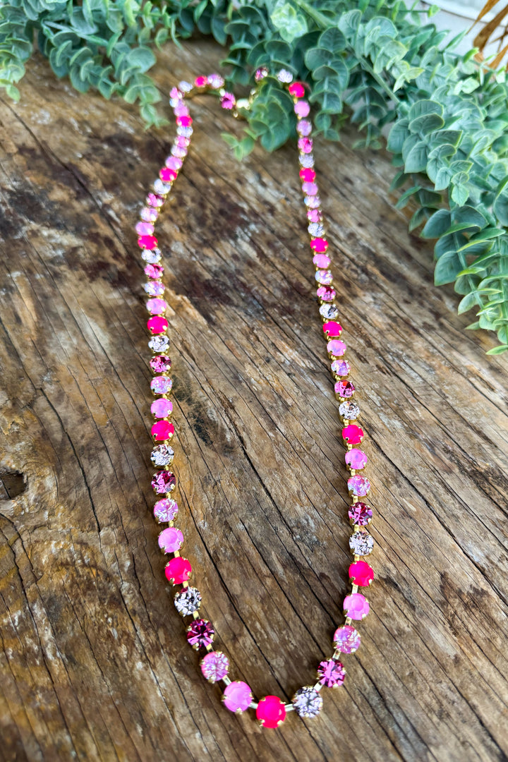 WAFA Crystal Necklace - Long 30" - Mix Pink