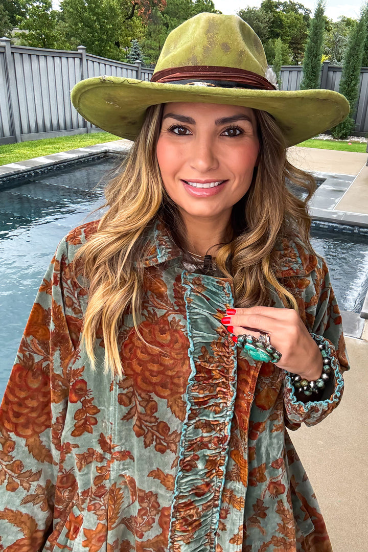 Velvet Dream Jacket - 100% Cotton - Brown/Teal