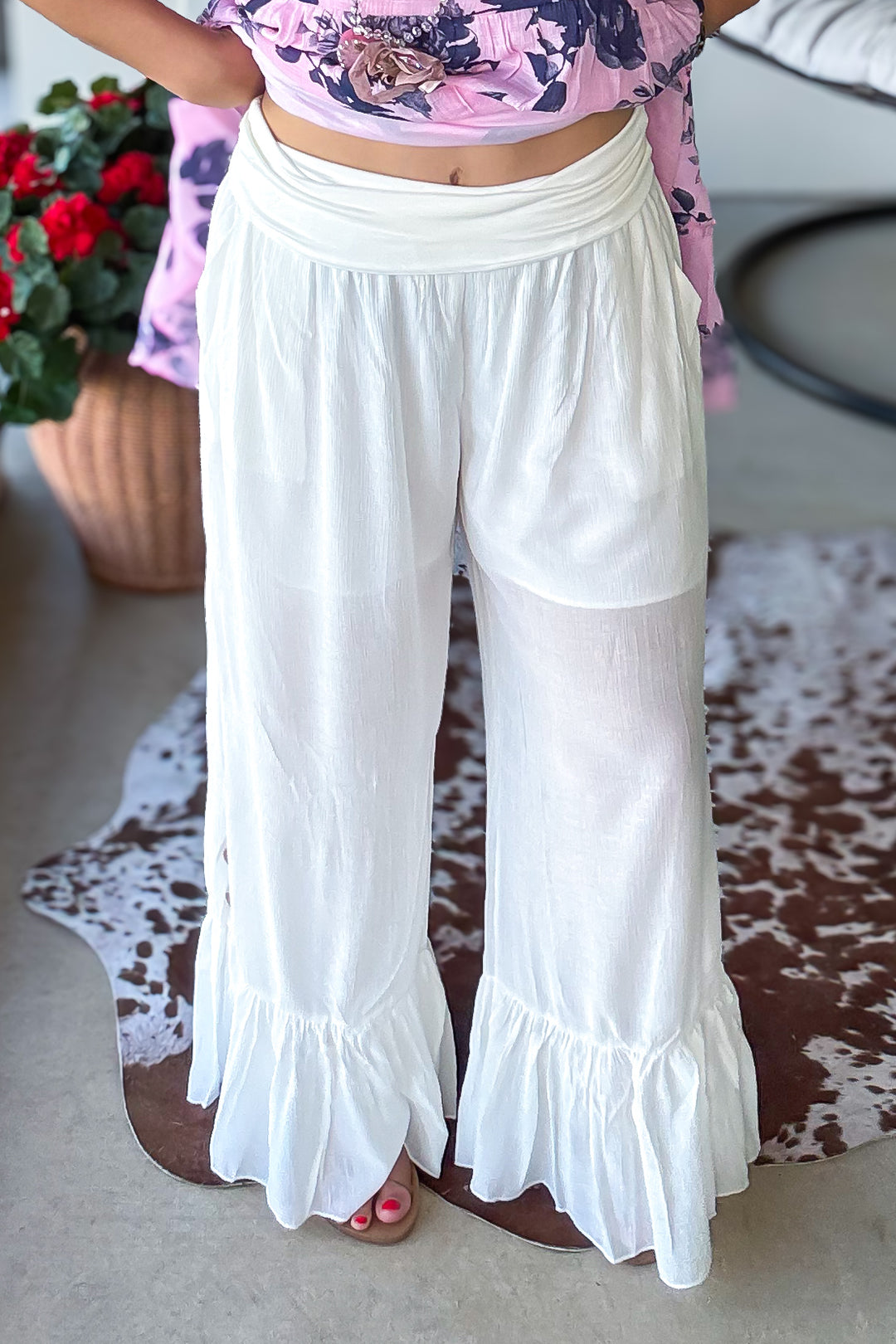 Soft Embrace Loose Fit Elastic Waist Pants - White