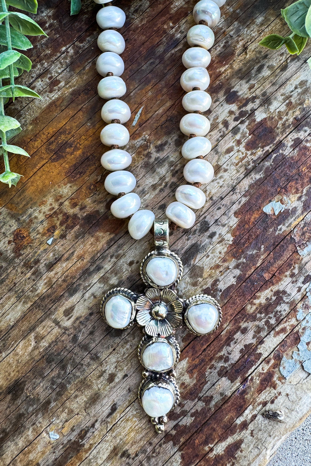 Handmade in Texas - Freshwater Pearl Necklace with Pearl Cross Pendant