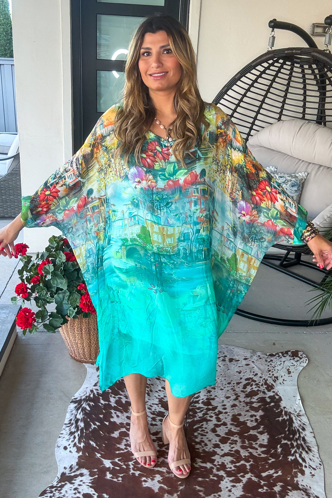 Midnight in Positano Silk Tunic - Made in Italy  - Aqua