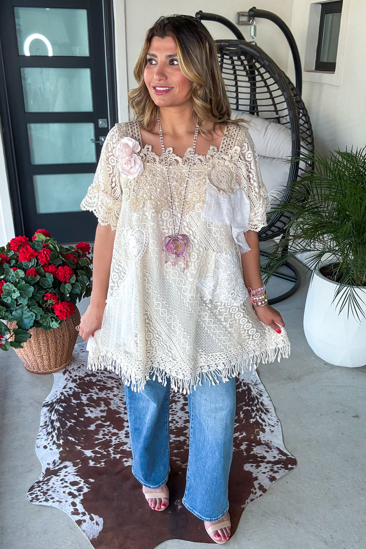 Rosy Lace Reverie Dress - 100% Cotton - Ivory