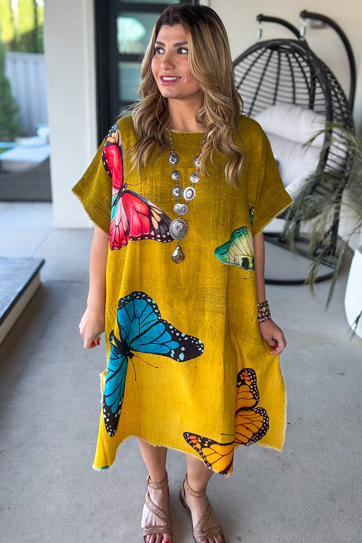 Butterfly Linen Feeling Dress/Tunic - 100% Cotton