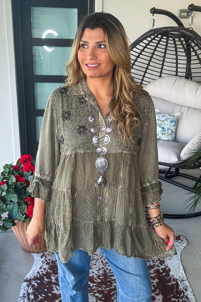 PRE ORDER: Gathering Sweetness Blouse - Gravel