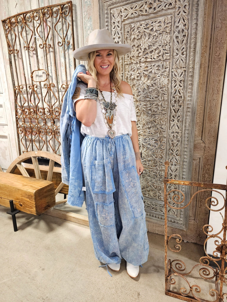 Indigo Soul Cotton-Linen Pants - Blue