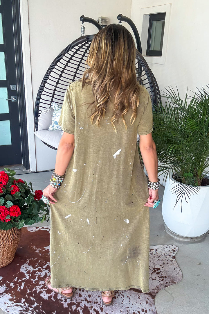 Dirty Hippie Maxi Dress - 100% Cotton - Charcoal/Olive