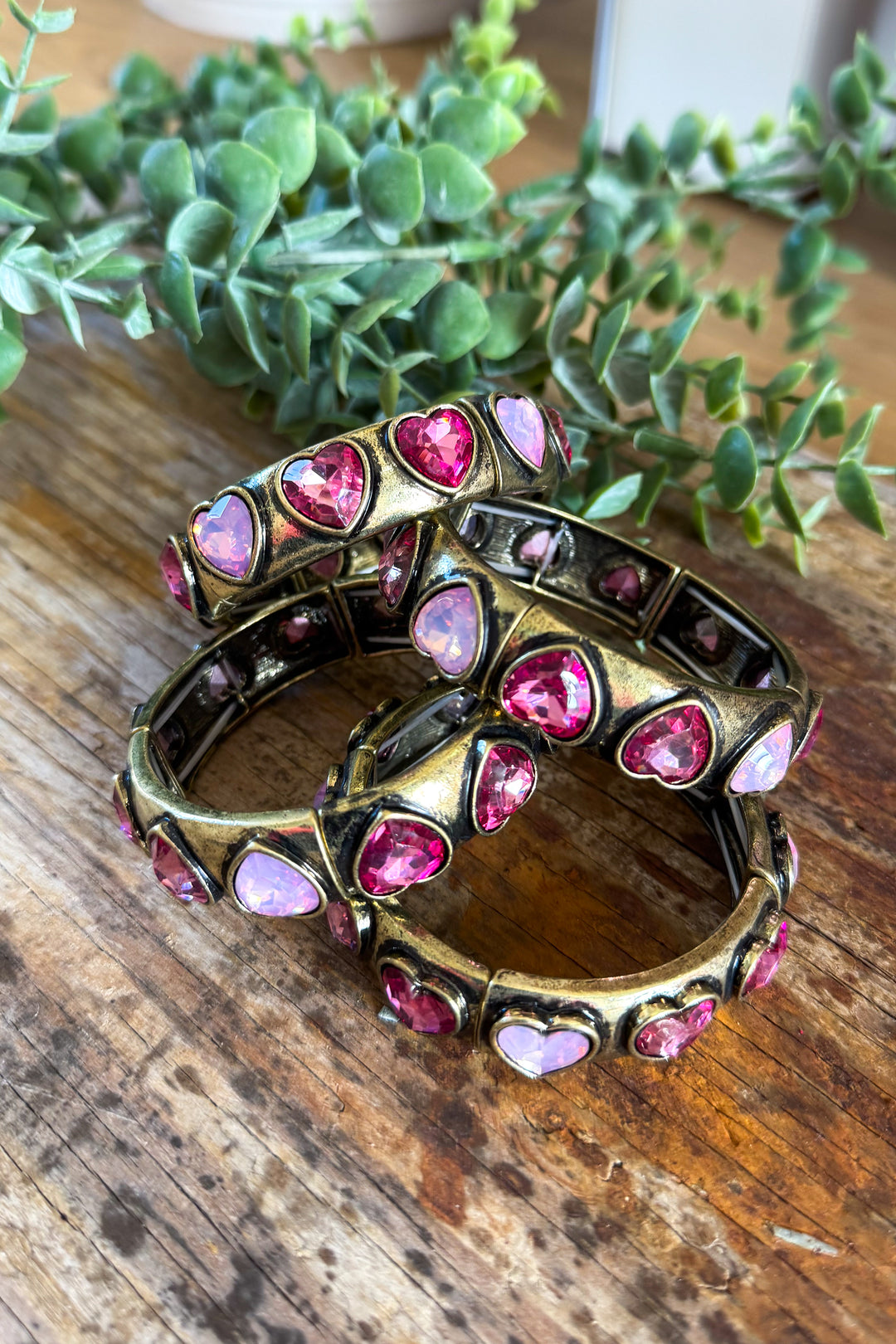 Double Darling Gold Heart Stretch Bracelet - Gold/Pink