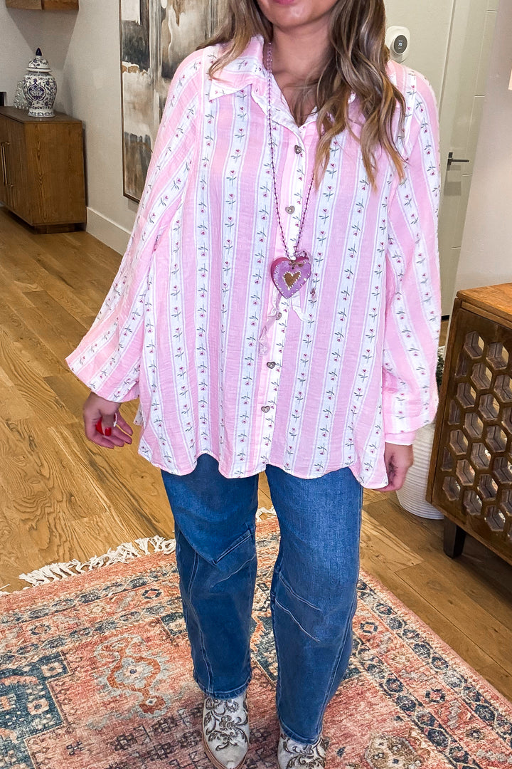 Cascading Rose Tunic - 100% Cotton - Pink