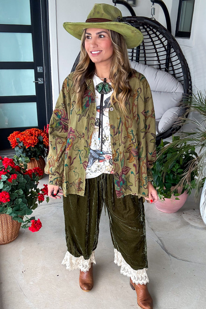 Garden Meadow Oversized Green Mix Top - 100% Cotton