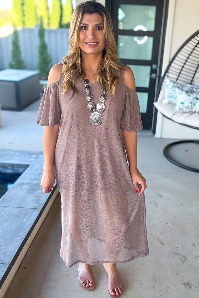 All The Above Cold Shoulder Dress - Brown