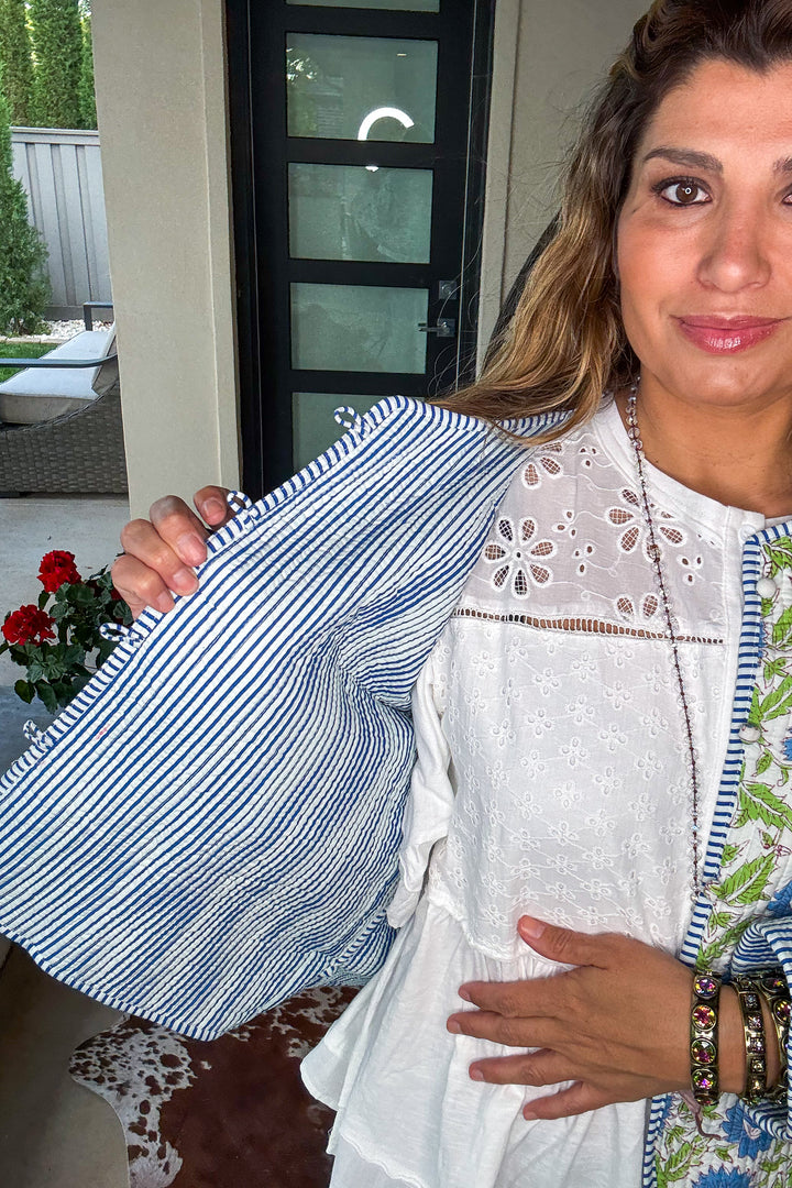 Handmade: Bluebell Garden Reversible Quilt Jacket - 100% Cotton
