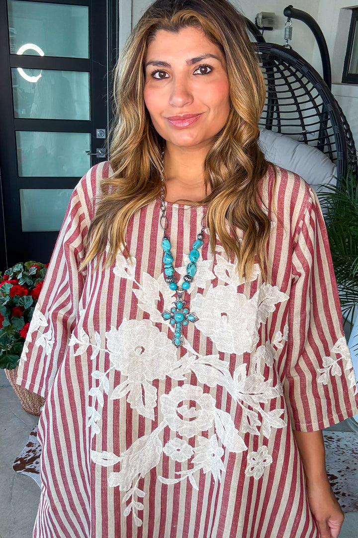 Dreaming in Red and White Tunic Dress - 100% Linen