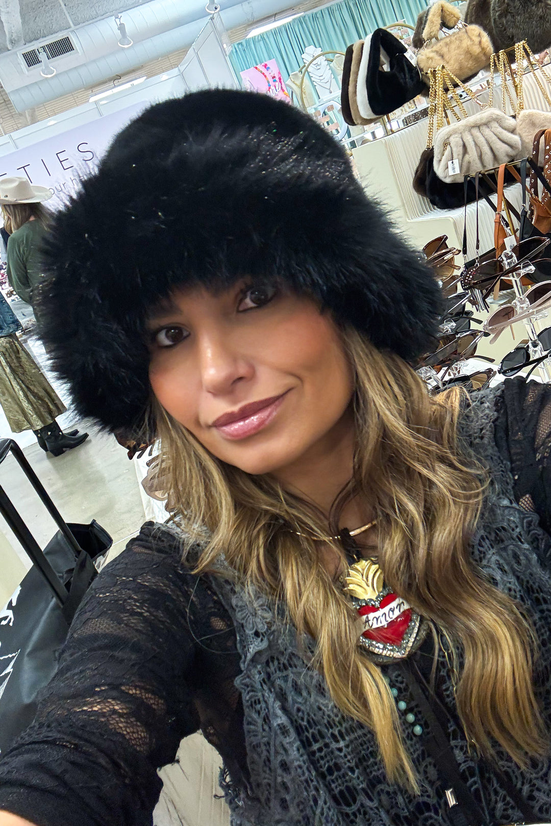 Faux Fur Winter Hat - Black