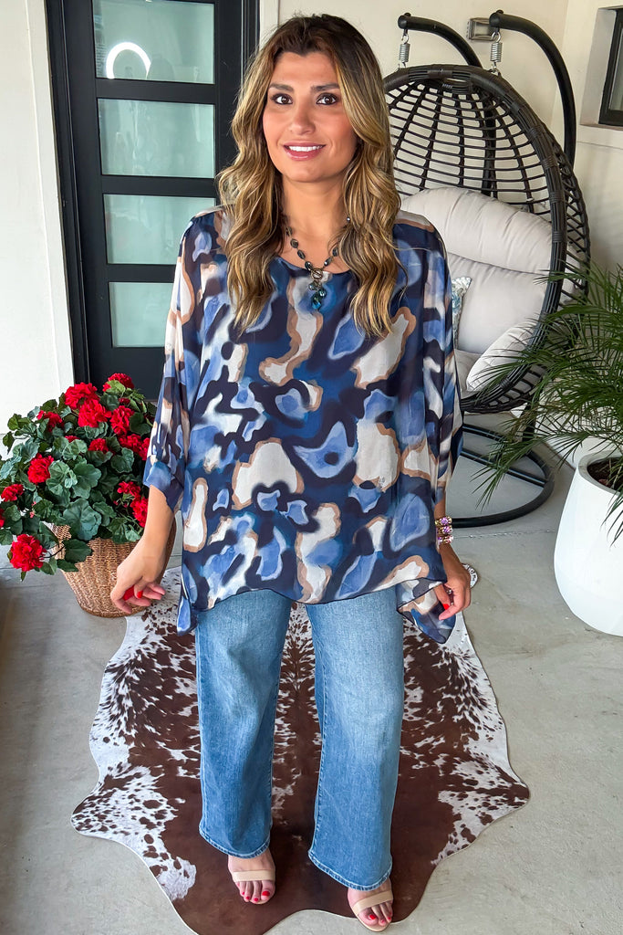 Coastal Midnight Silk Top - Navy - Made in Italy