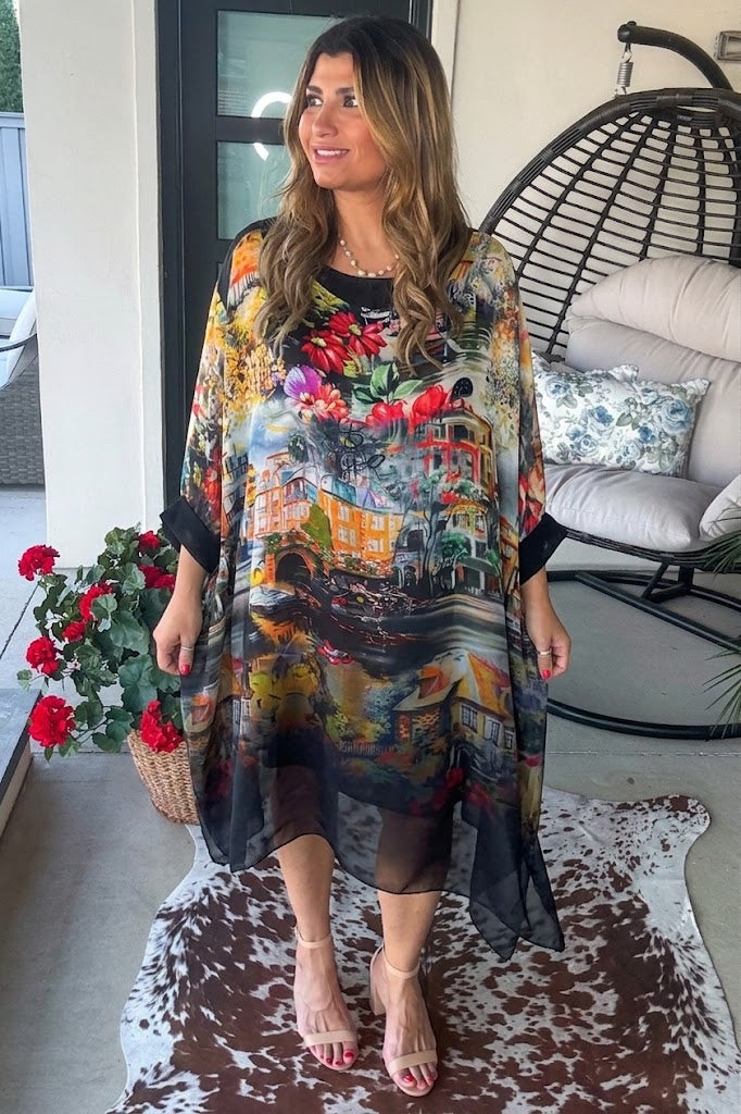 Midnight in Positano Silk Tunic - Made in Italy  - Black