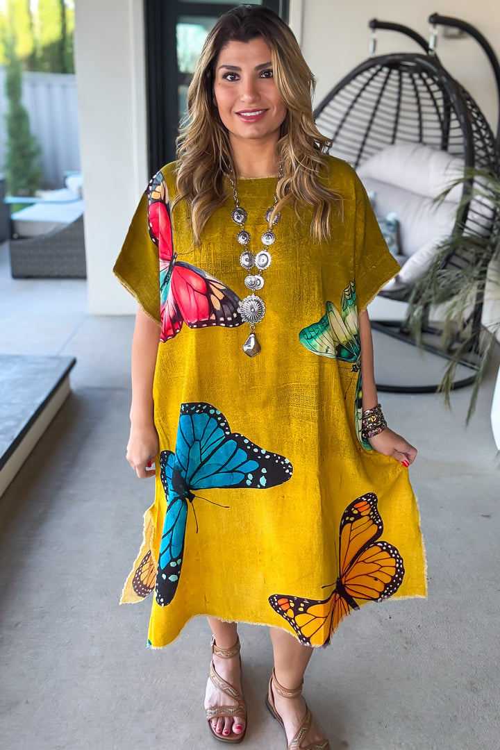 Butterfly Linen Feeling Dress/Tunic - 100% Cotton