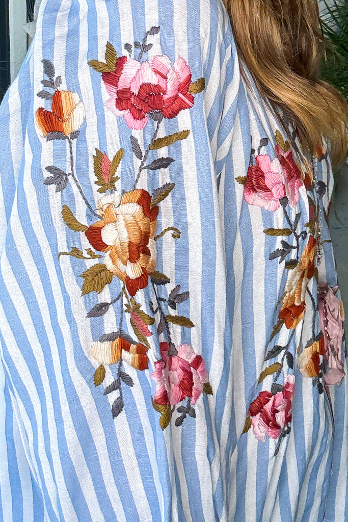 Embroidered Keepsake Blouse - Blue - 100% Cotton