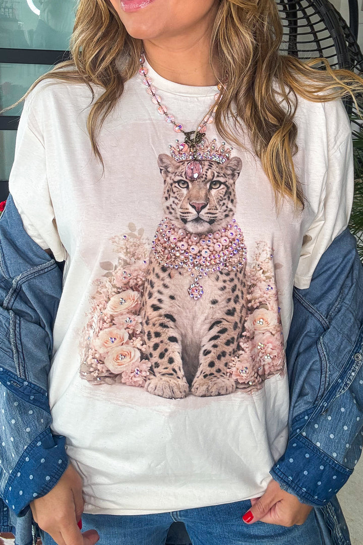 Crowned Royalty Rhinestone Cheetah Shirt - 100% Cotton
