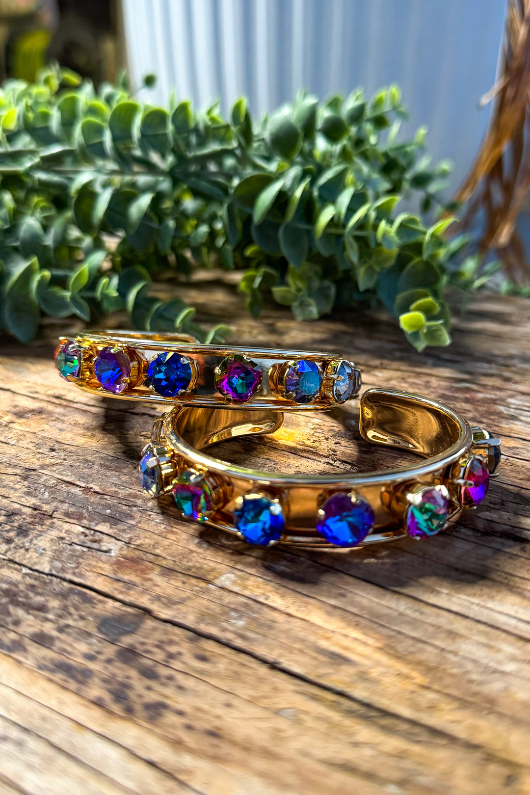 WAFA - Austrian Crystal Gold Plated Bracelet Mini Cuff - Purple/Blue Mix