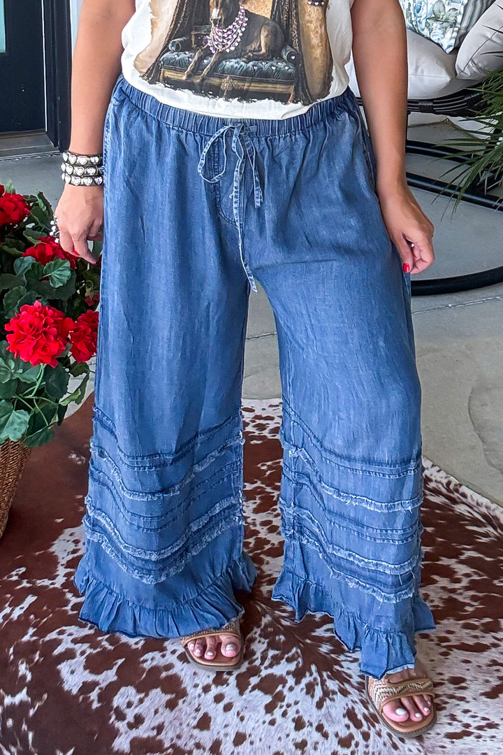 Ruffle Bottom Jeans - Dark Denim