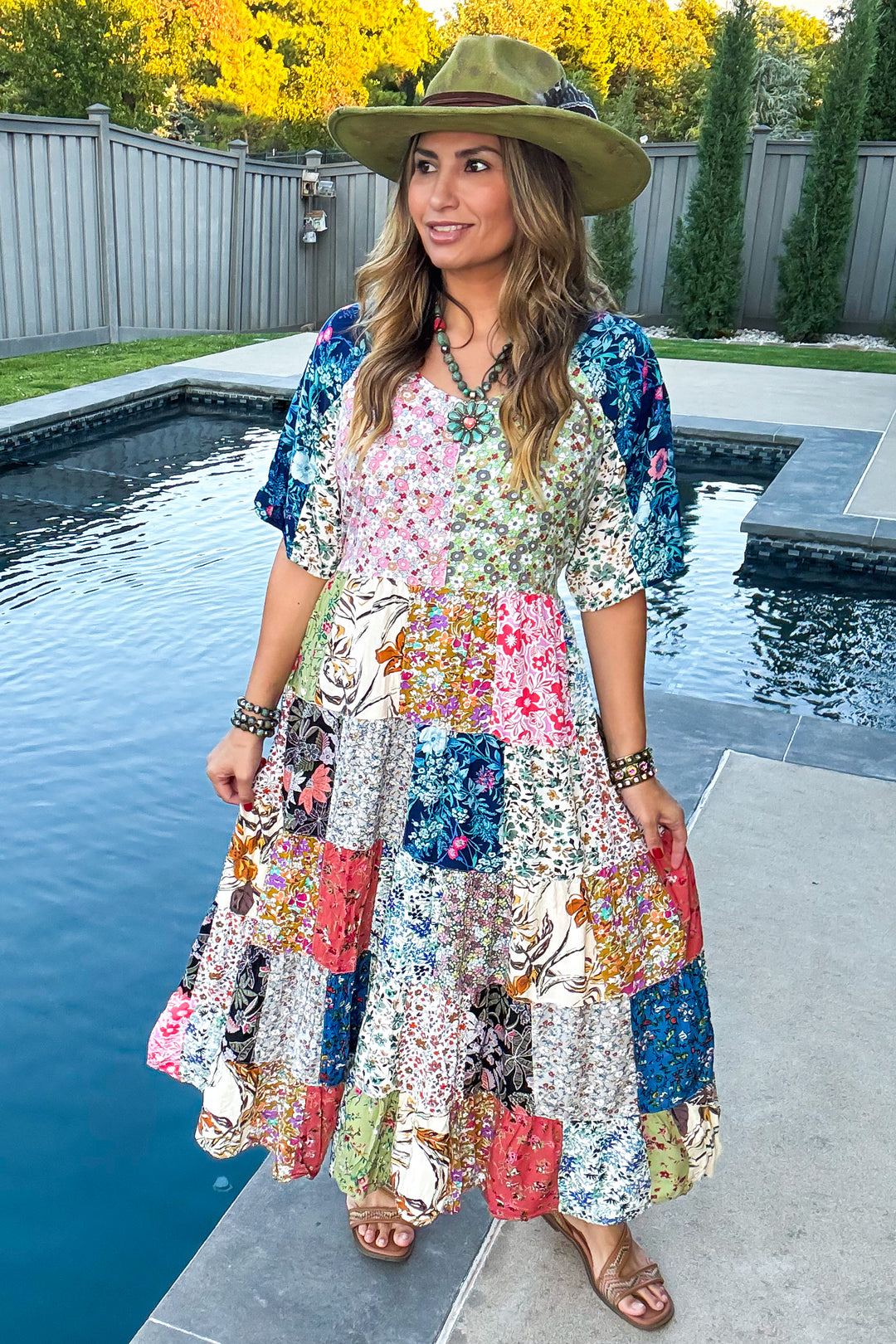 Boho Patchwork Maxi Dress - Floral