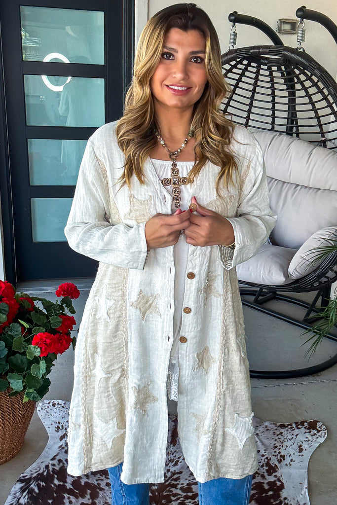 Relaxed Linen Button Up Cardigan - 100% Linen 