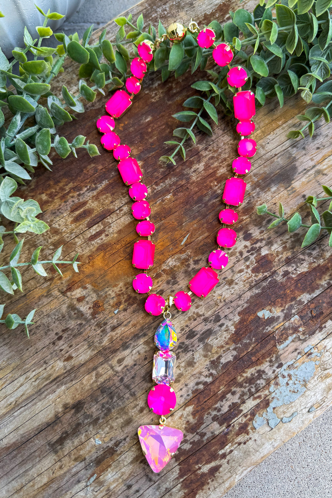 WAFA Austrian Crystal Necklace - 4 Crystal Pendant - Pink