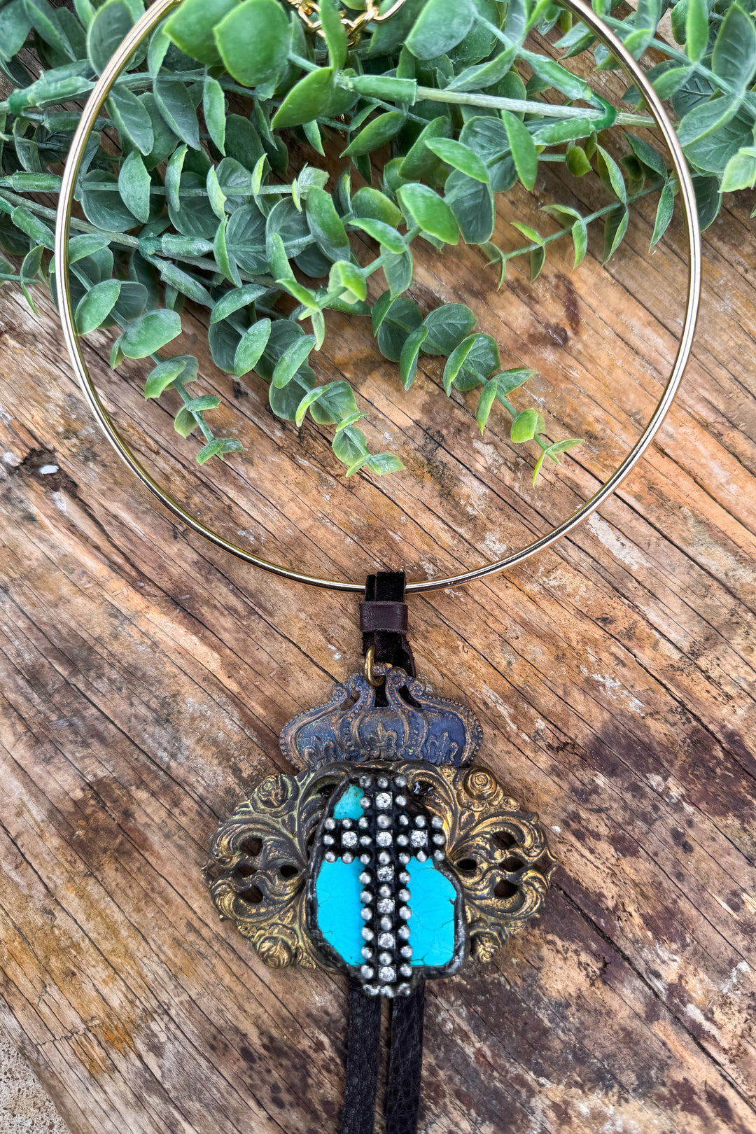 HANDMADE Cross with Turquoise Stone Necklace Jaded Gypsy - Choker