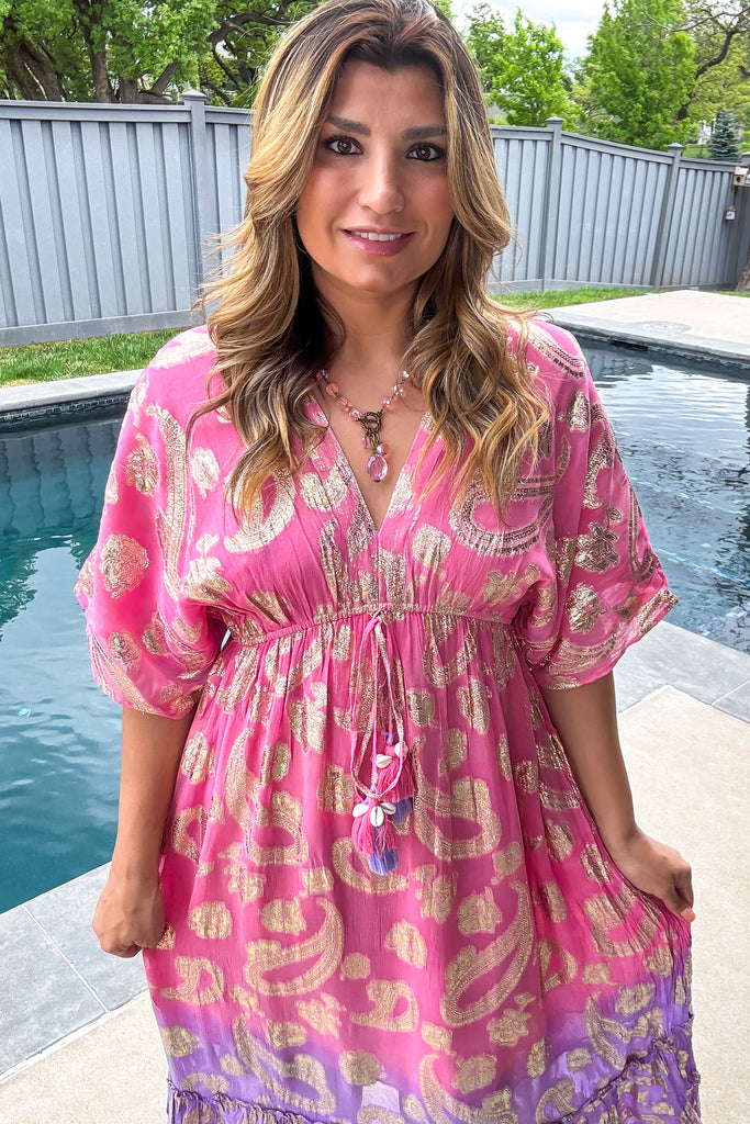 Sunset Paisley Dream Maxi Dress - Pink