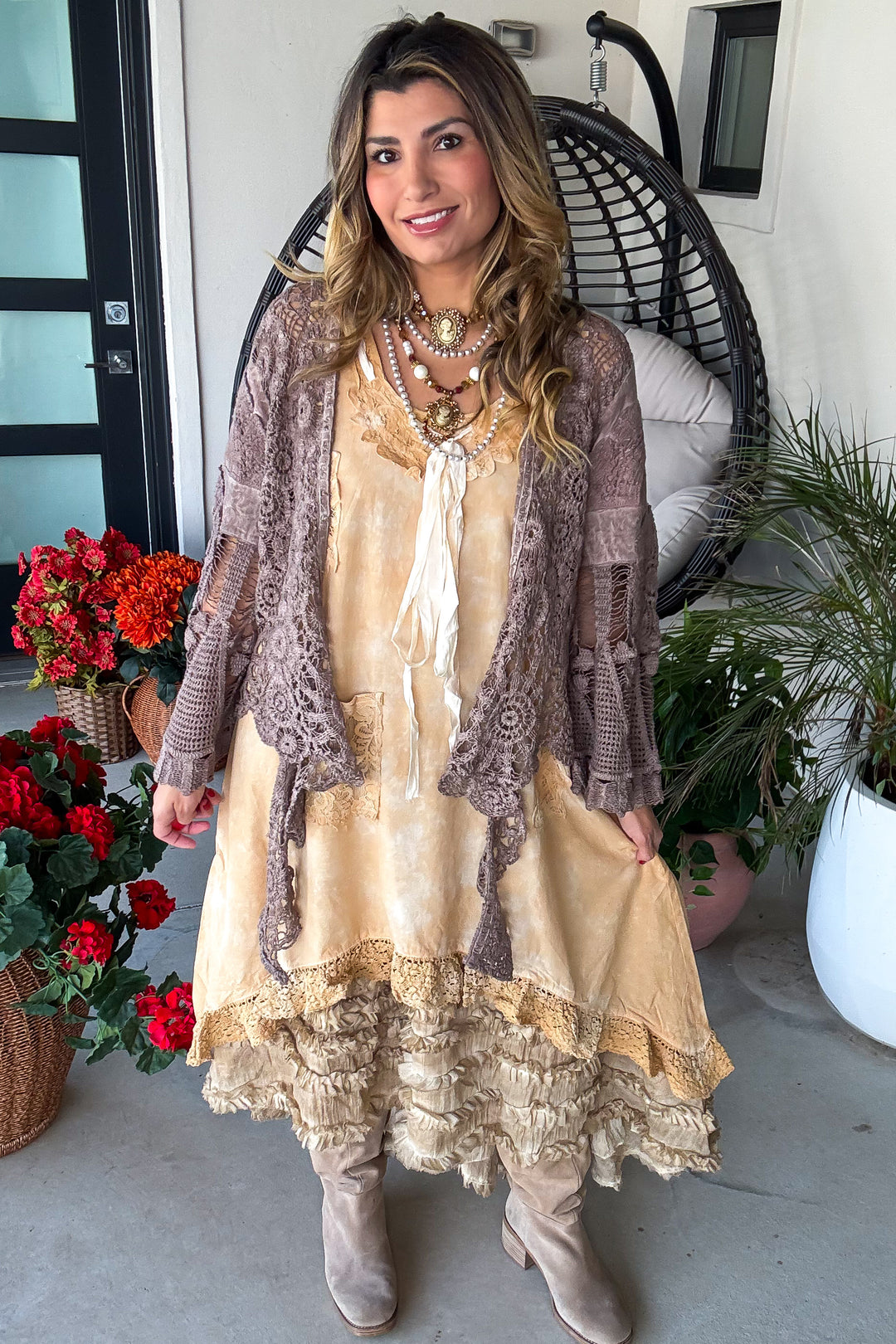 Desert Lace Dream Cardigan - Brown - 100% Cotton
