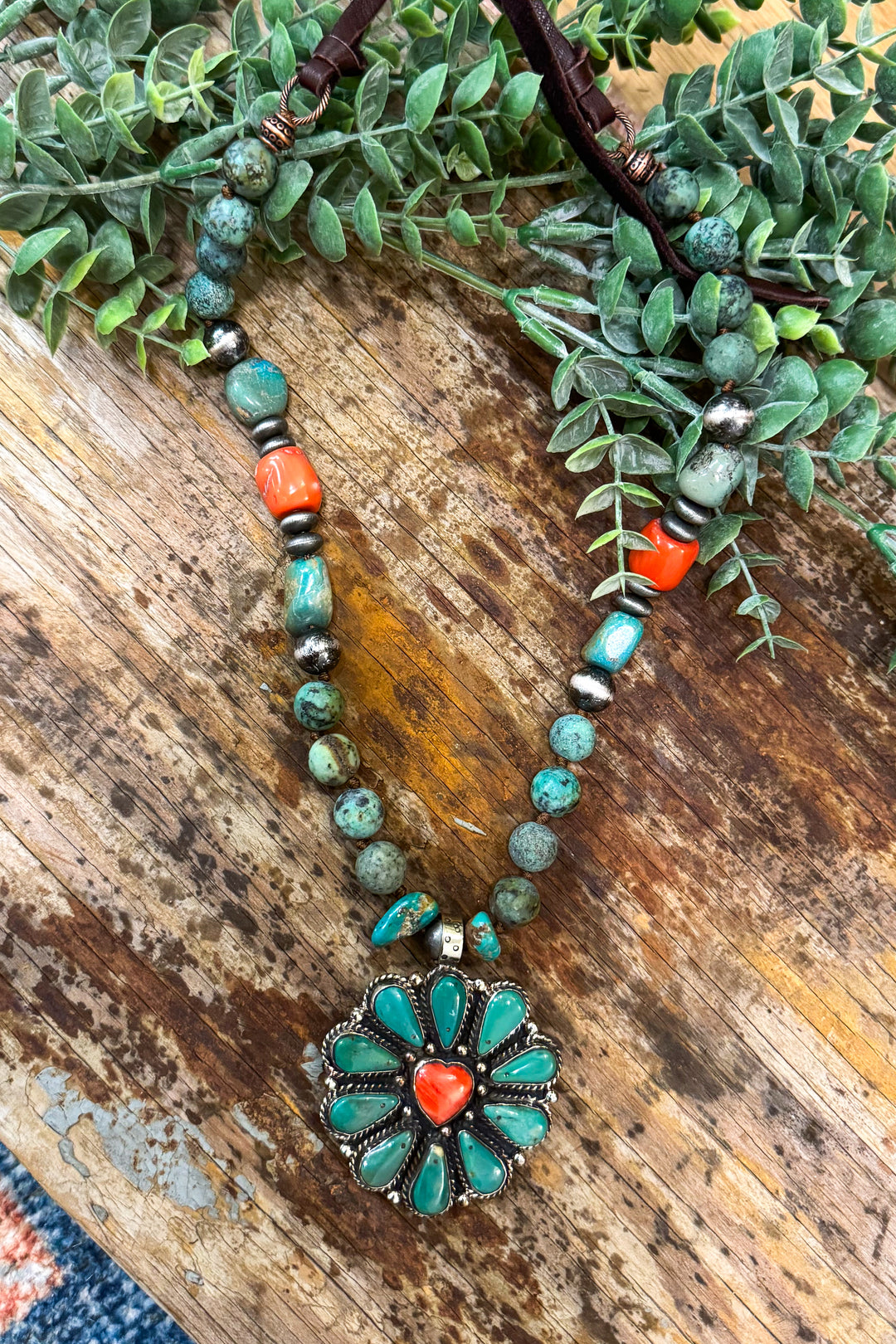 One of a Kind Genuine Green Turquoise &amp; Spiney Oyster Necklace