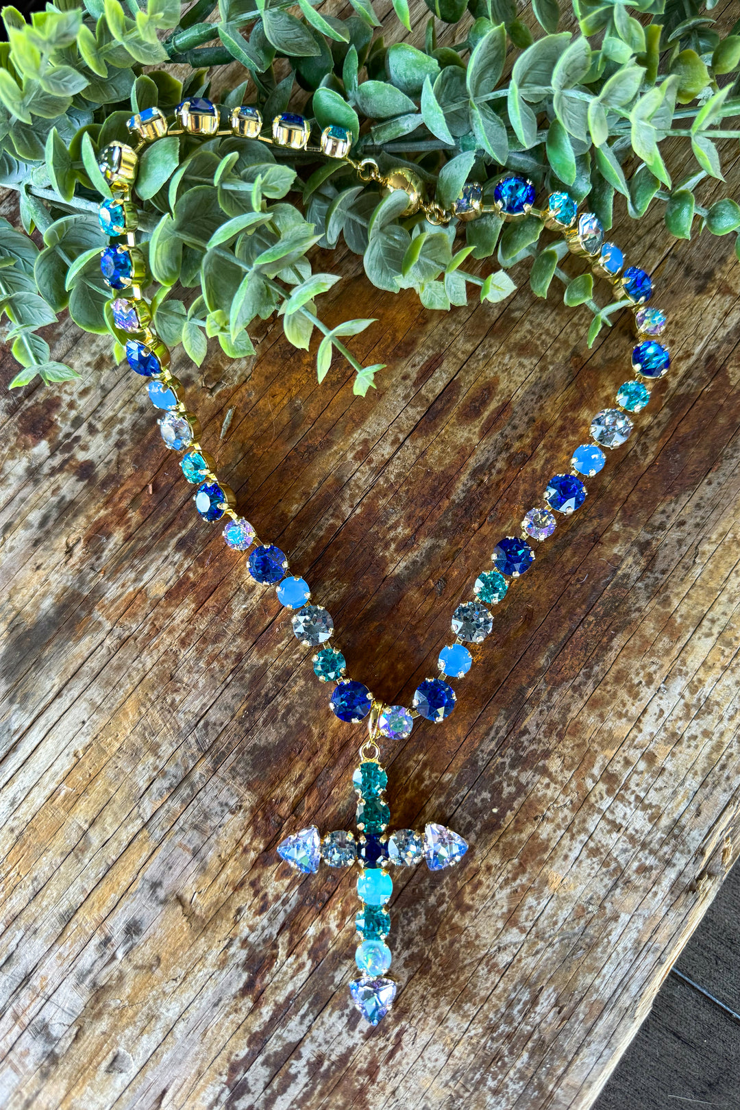 WAFA Austrian Crystal Cross Necklace - Blue