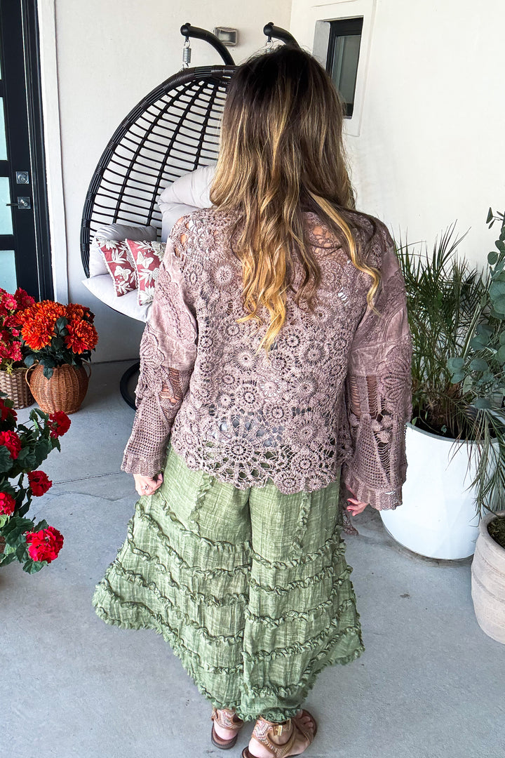 Desert Lace Dream Cardigan - Brown - 100% Cotton