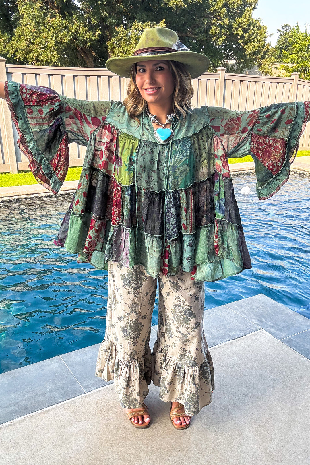 Autumn Bliss Sheer Blouse - Basil