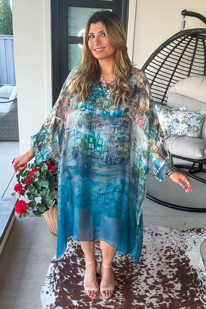 Midnight in Positano Silk Tunic - Made in Italy  - Teal