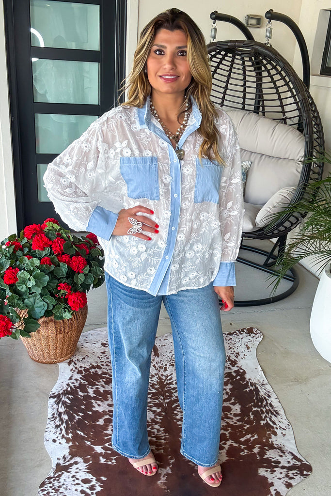 Diamond Dust Rhinestone Button Up Top - White - Made in Italy