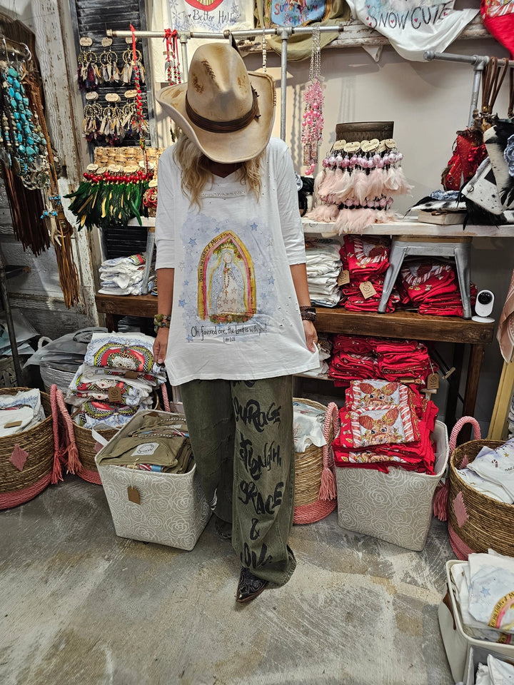 Queen Mother of Mercy Tattered Tee - 100% Cotton - Made in USA