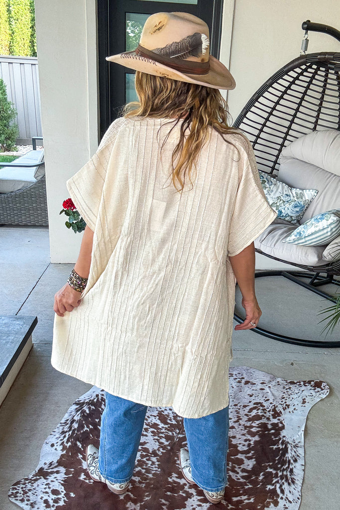 Starlit Sand Tie Front Cardigan - 100% Cotton - Natural