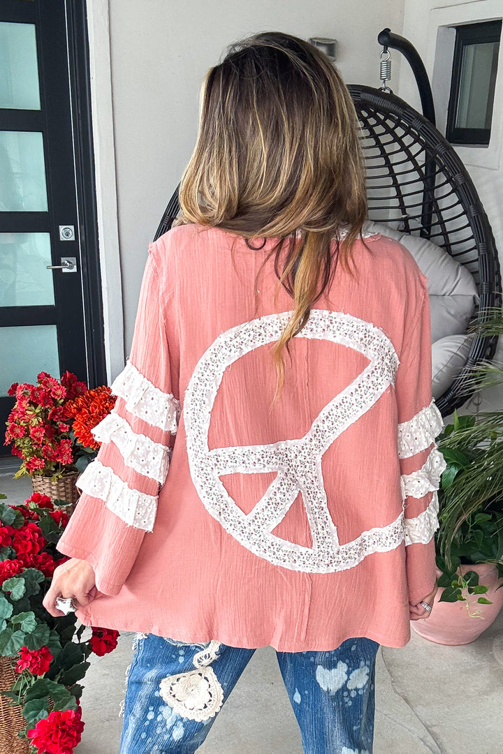 Peaceful Days Cardigan - 100% Cotton - Red Bean