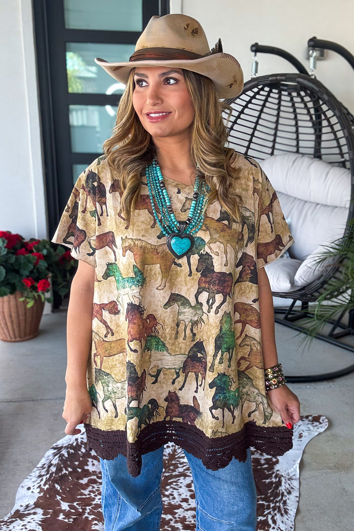 Wild Spirit Horse Print Cotton Linen Top – Made in USA