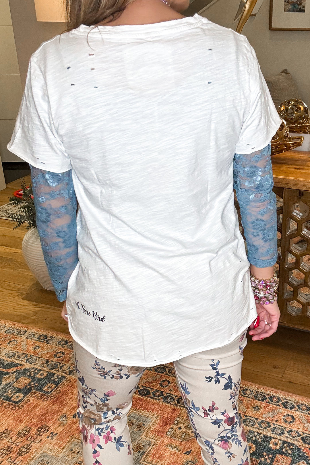 Songbirds Floral Cotton Top - 100% Cotton - Short Sleeve - Made in USA