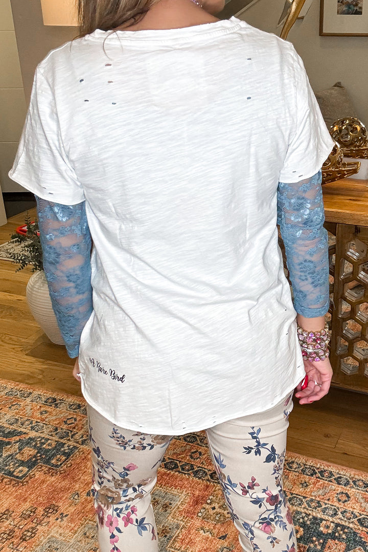 Songbirds Floral Cotton Top - 100% Cotton - Short Sleeve - Made in USA