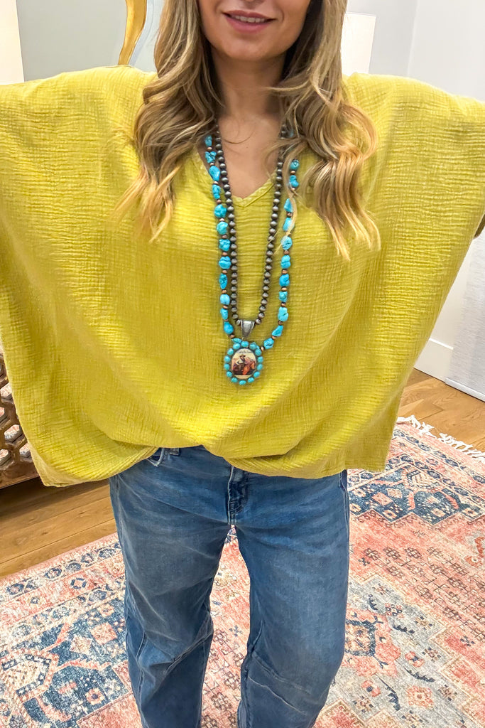 Golden Days Ahead Oversized Top - 100% Cotton - Golden Kiwi