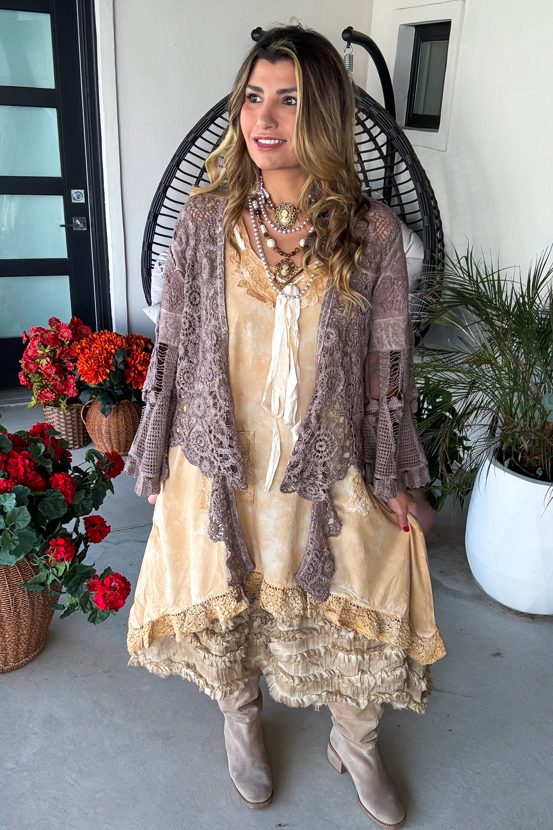 Desert Lace Dream Cardigan - Brown - 100% Cotton