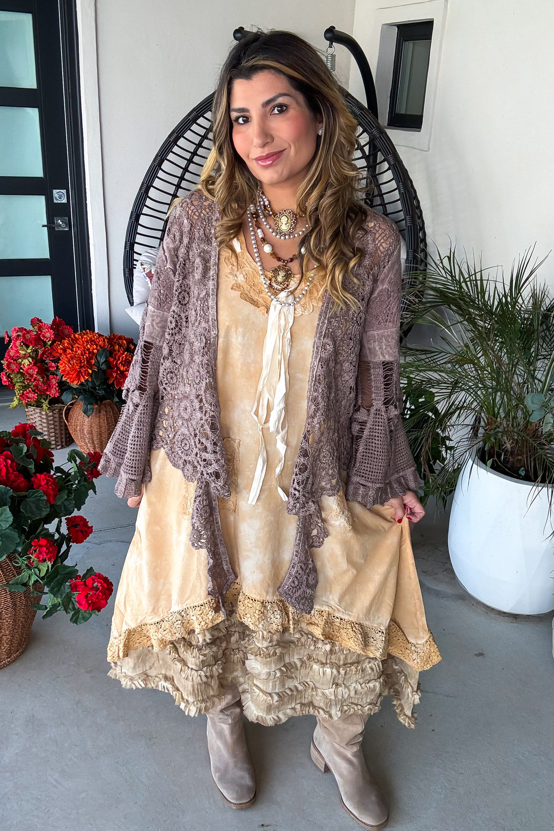 Desert Lace Dream Cardigan - Brown - 100% Cotton