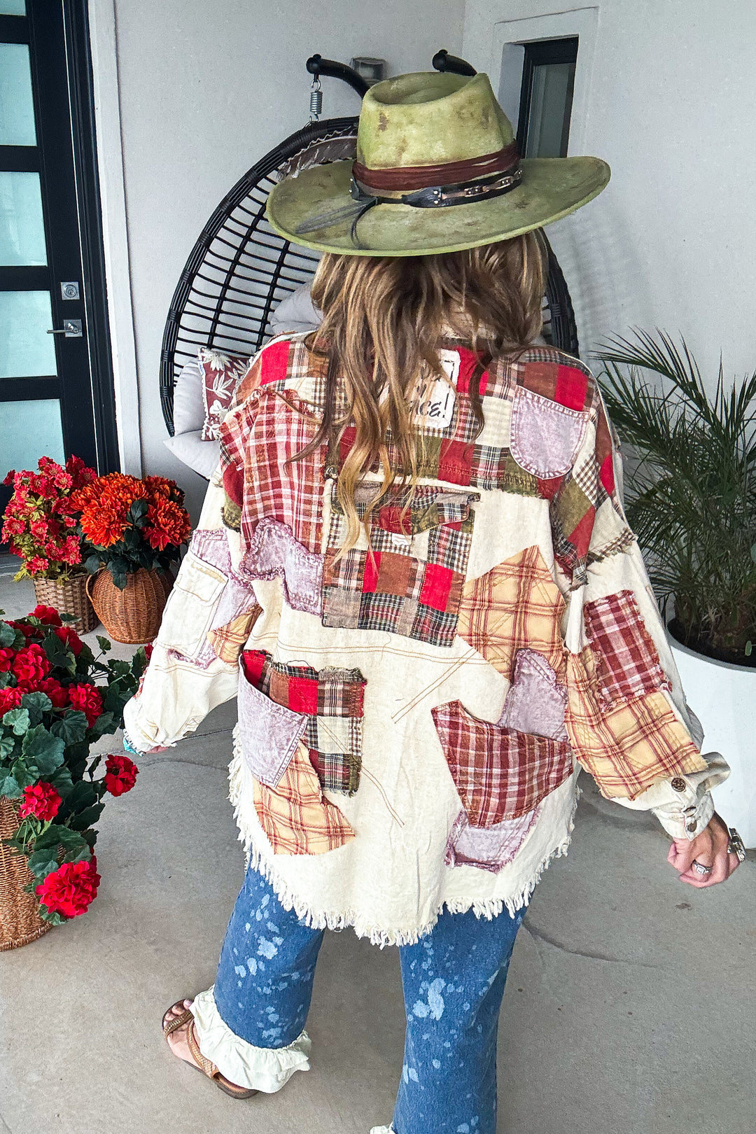 Patchwork Dreamer Oversized Shacket - Tan/Brick