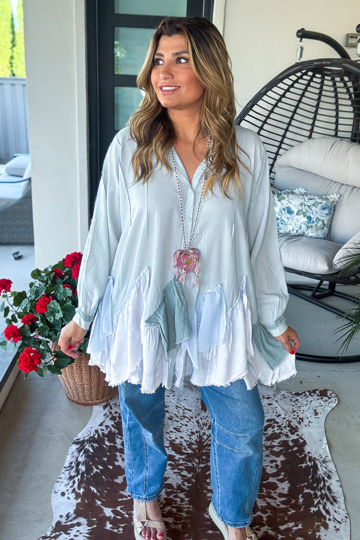 Oversized Kindly Spoken Top - Blue
