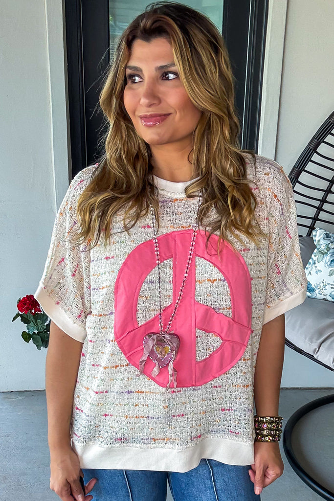 Groovy Days Peace Patch Top - 100% Cotton - Natural