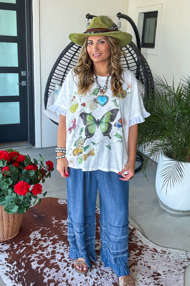 Wildflower Wings Oversized Top - 100% Cotton - White